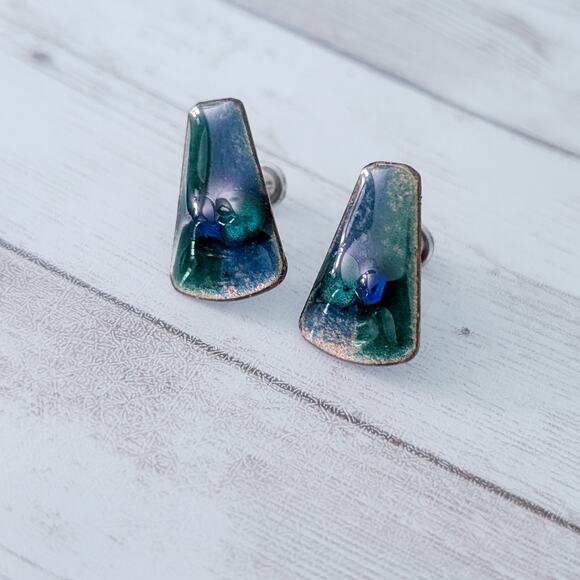 Vintage Screw Back Earrings Unusual Statement Blue Green Tones - Picture 2 of 9